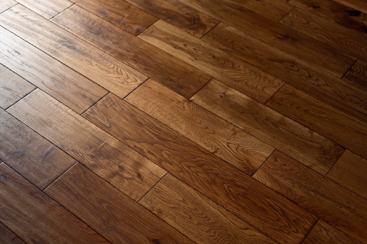Close-up of solid oak wood flooring planks